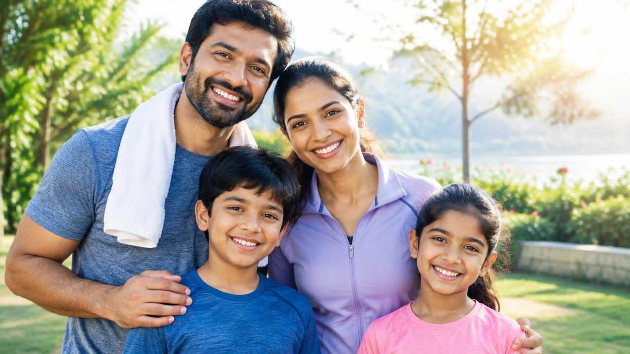 সুস্থ পরিবারের বিশ্রামের দৃশ্য